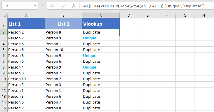 Formula for checking duplicates Vlookup