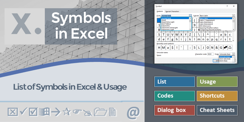 formula excel symbols $