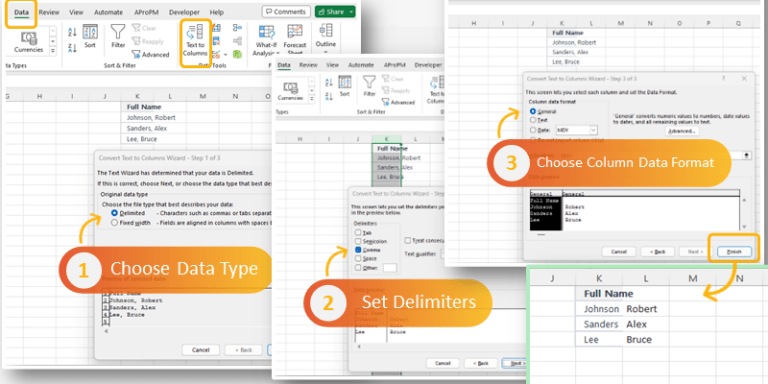 how to separate text in excel cell formula