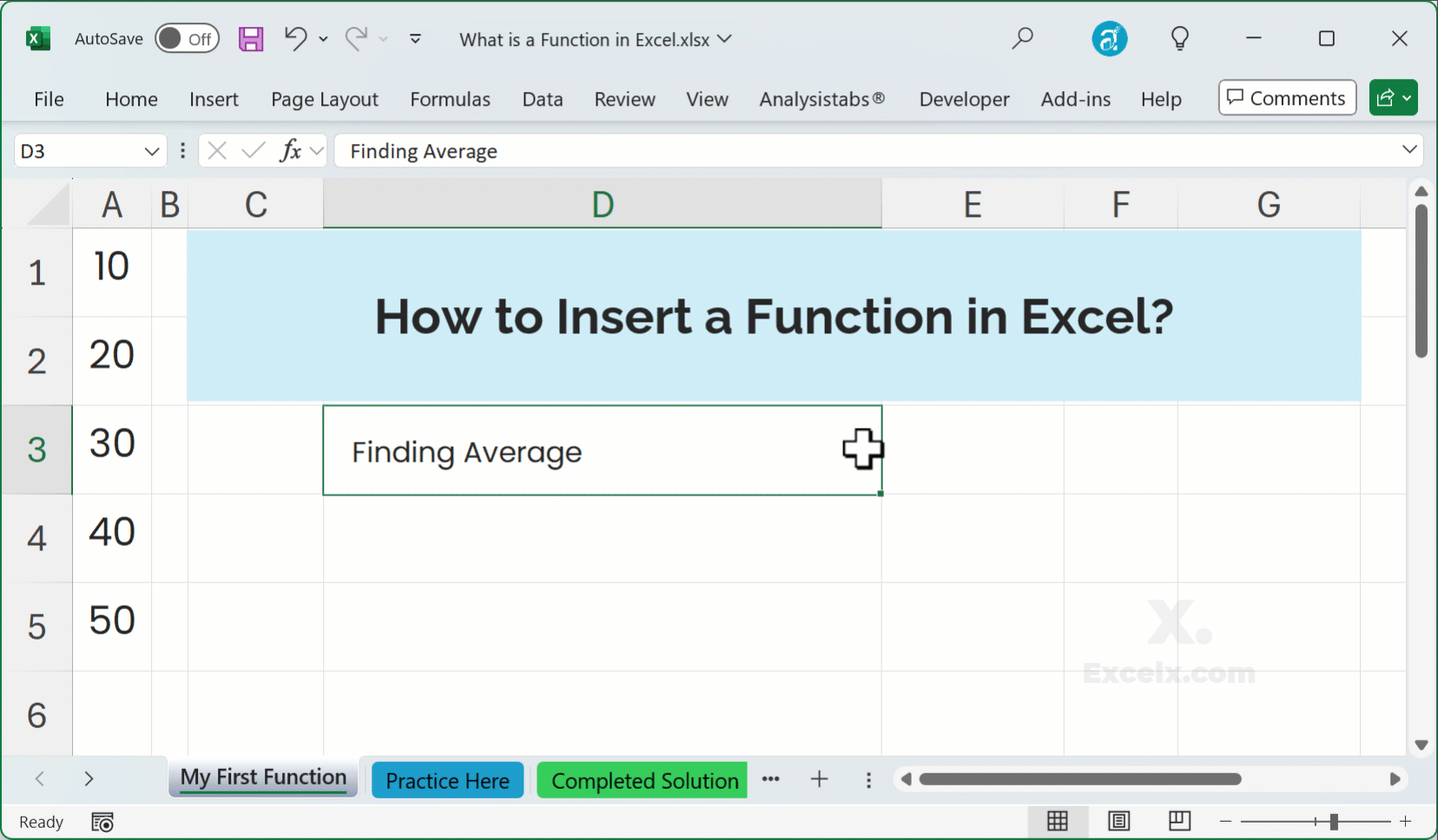 Steps to Insert a Function in Excel