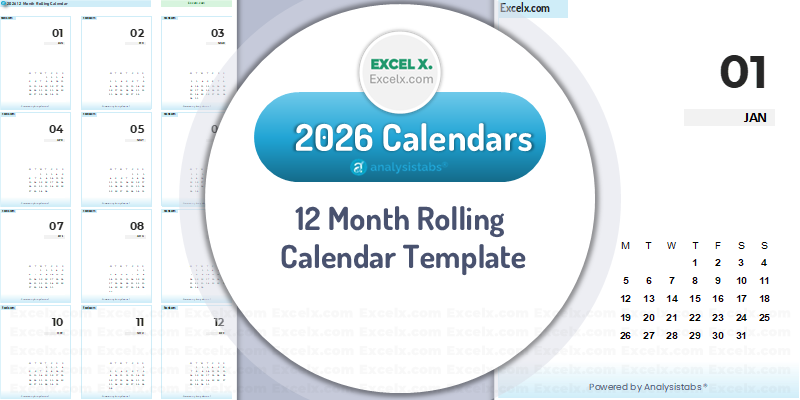 12 Month Rolling Calendar Template for Year 2026