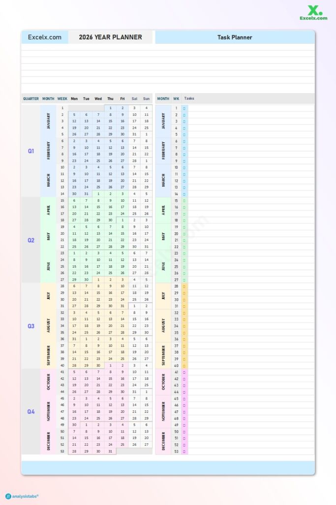 12 Month Stacked Year Planner 2026