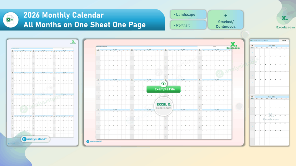 2026 Monthly Calendar - All Months on One Sheet One Page