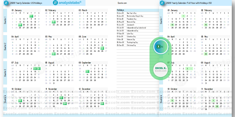 2026 Yearly Calendar with Holidays