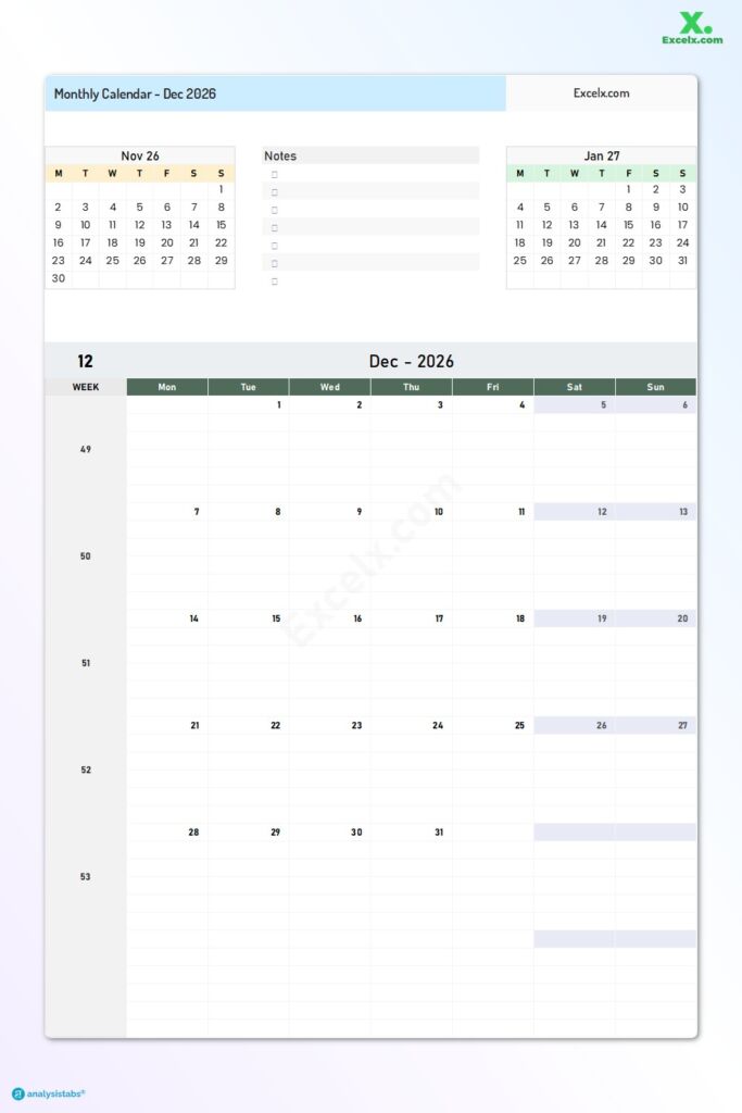 December 2026 Calendar