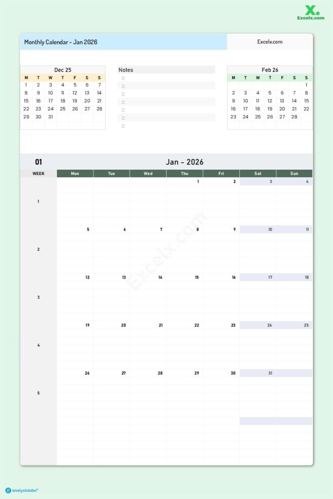 January 2026 Calendar
