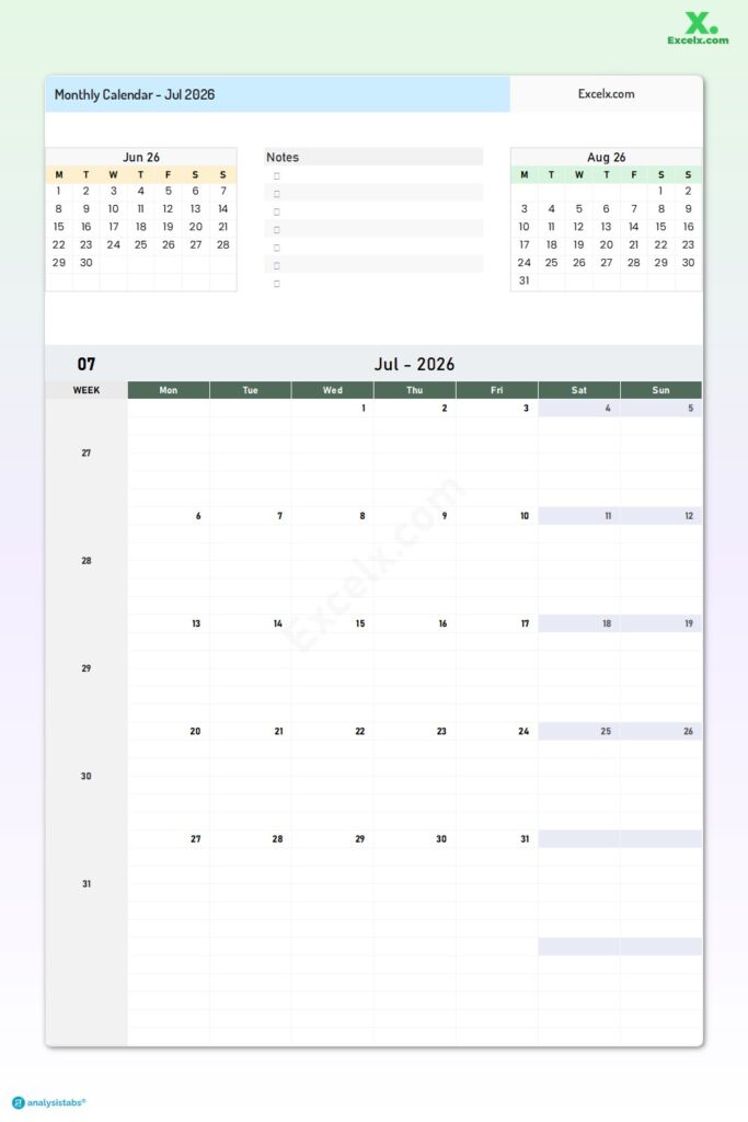 July 2026 Calendar