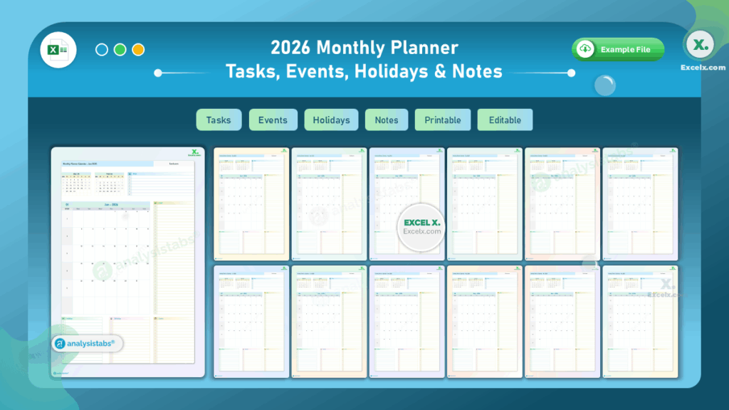The Ultimate 2026 Monthly Planner (Tasks, Events, Holidays & Notes)