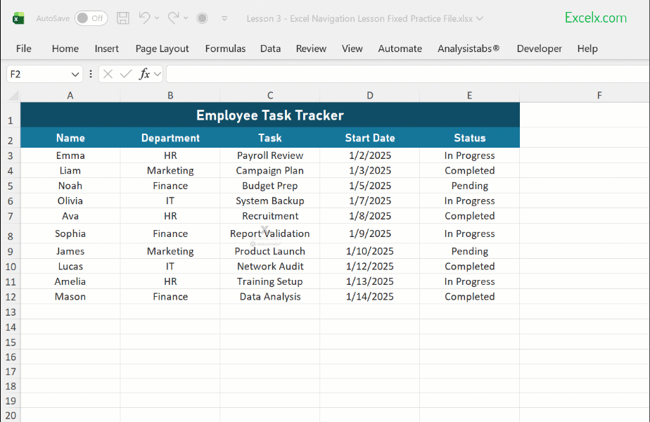 Demonstration of selecting cell, range, and entire row using a mouse in Excel.