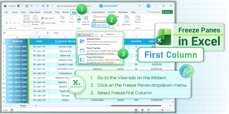 Steps to Freeze the First Column in Excel