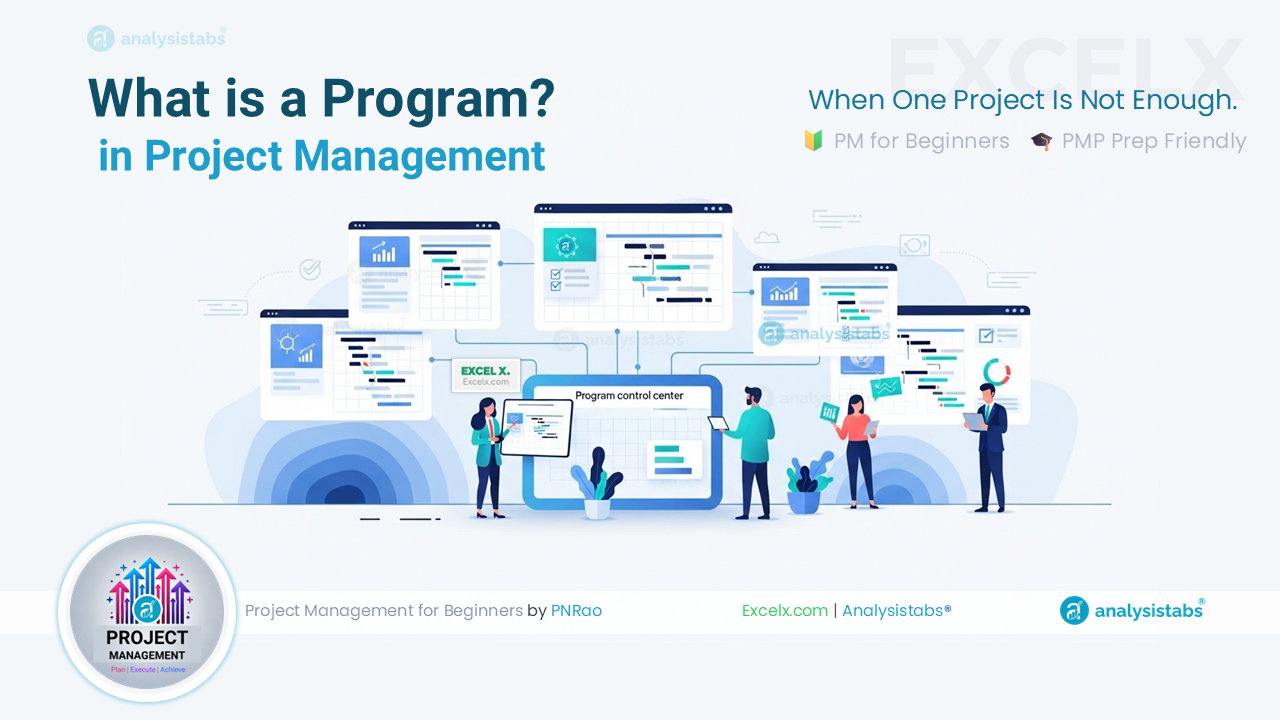 program-project-management Program in project management diagram showing multiple related projects grouped under a single program umbrella delivering a shared strategic benefit