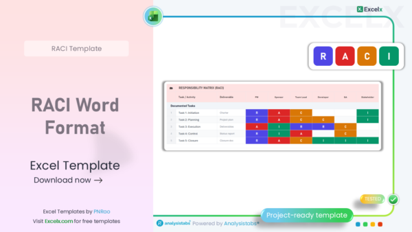 RACI Matrix Template Excel — Free Download 2026 | 52 Templates | Excelx.com