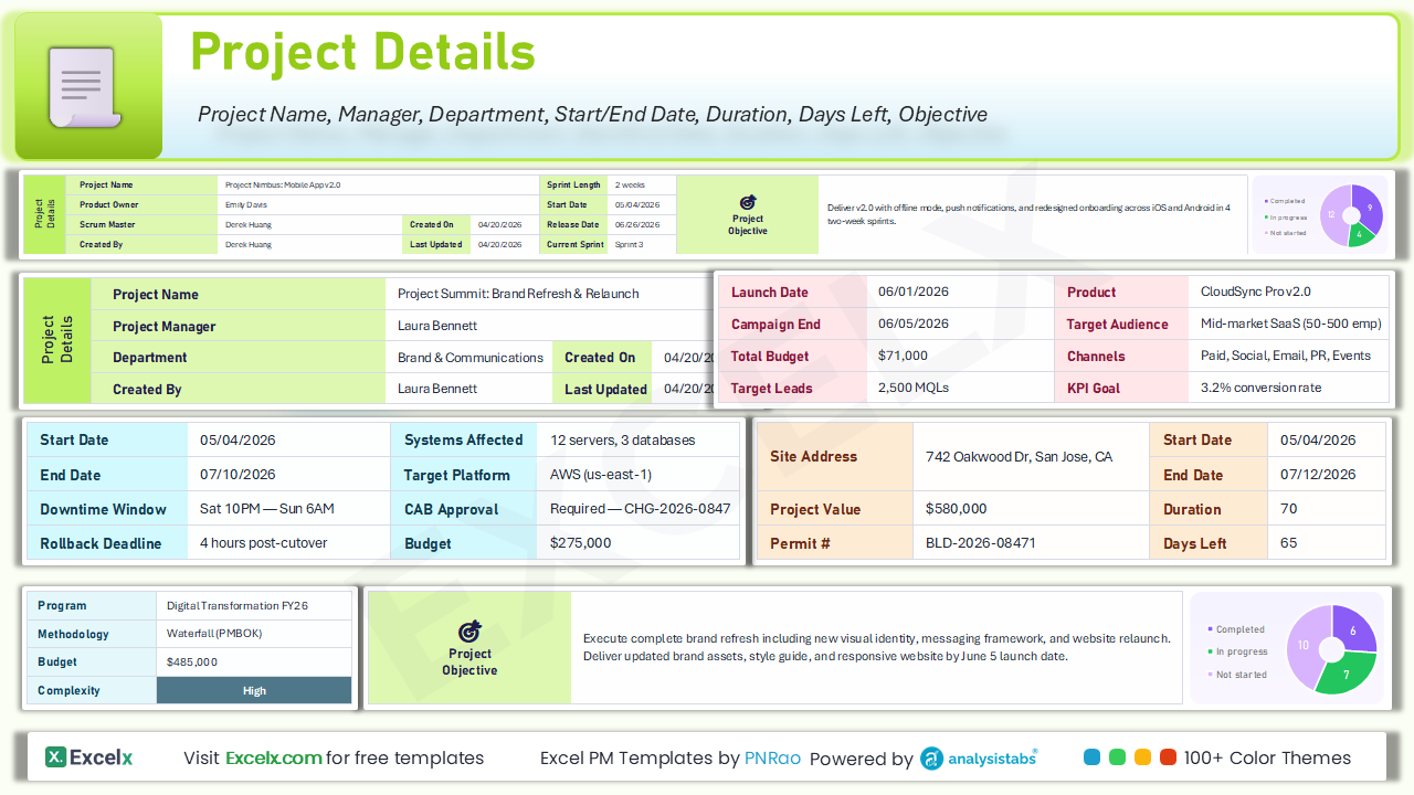 Project Plan Template Excel – Project Details Section