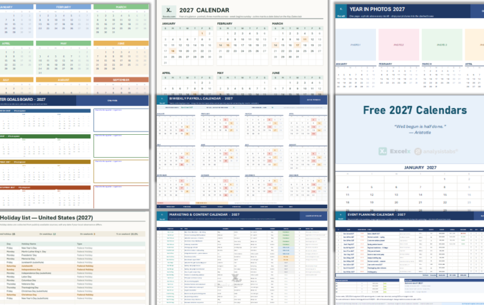 Calendar template 2027