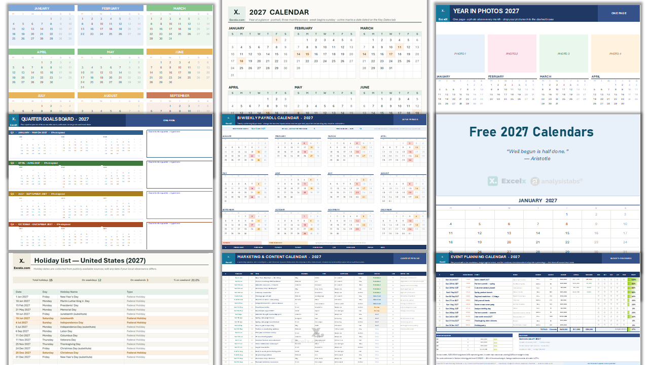 Calendar template 2027